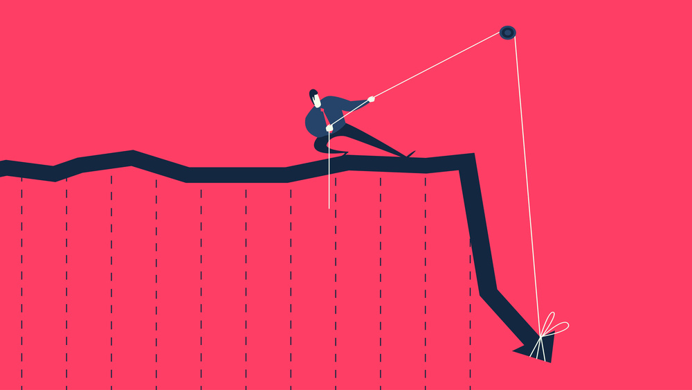 Vector graph showing an investor grappling with bearish market