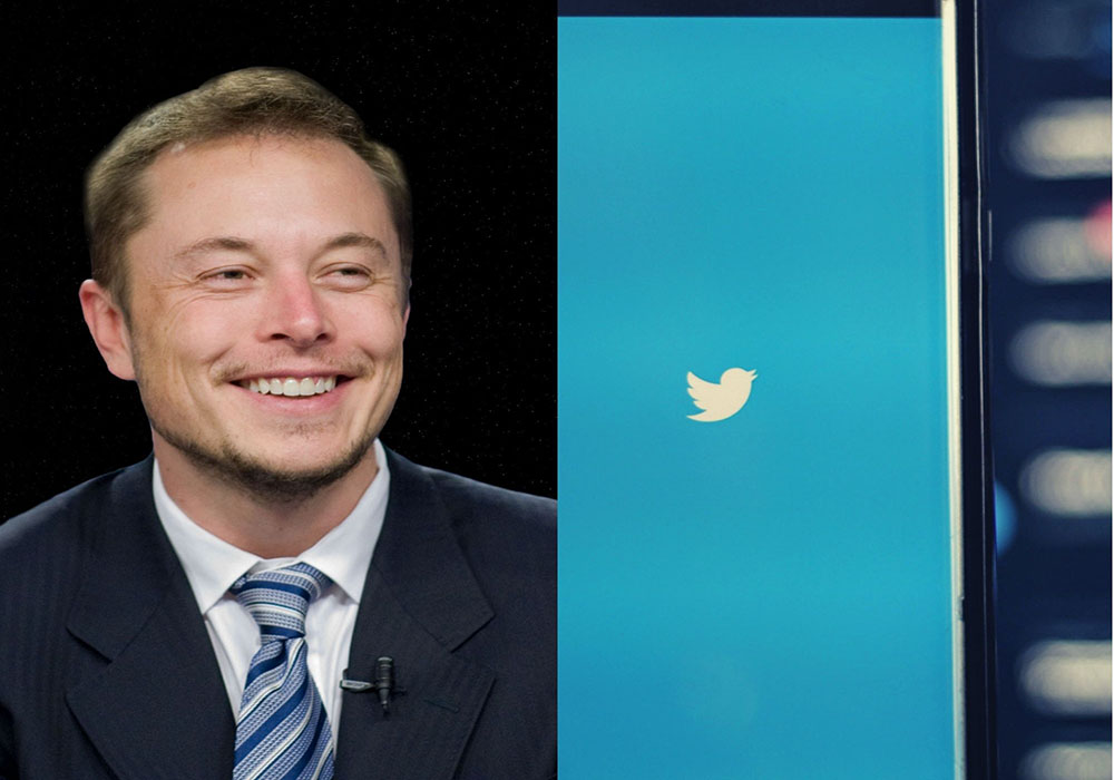 A collage of Elon Musk and Twitter's mobile app