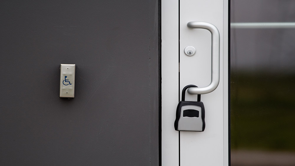 Office door locked with electronic padlock