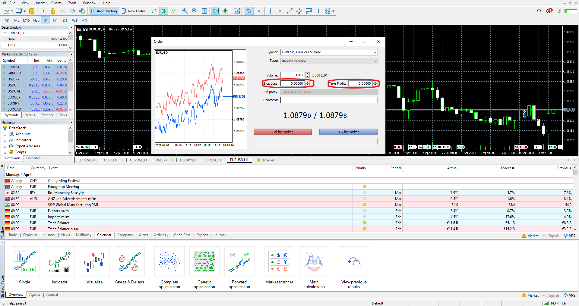 Deltastock MetaTrader 5 - attaching a stop and a limit to a position